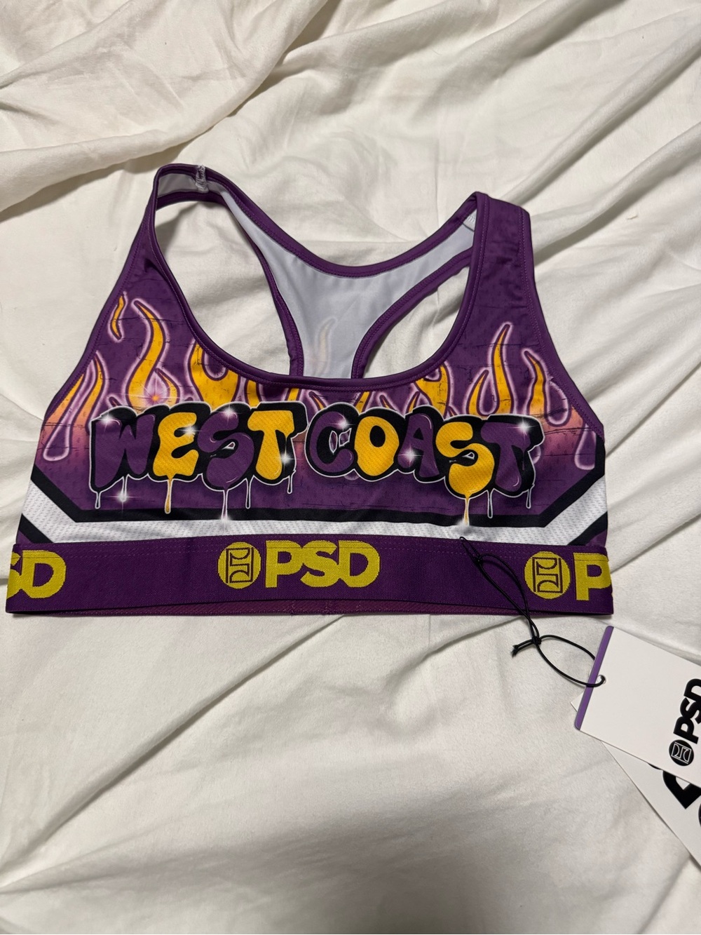 PSD Women’s Purple 'West Coast' Graphic Sports Bra Top Sz M